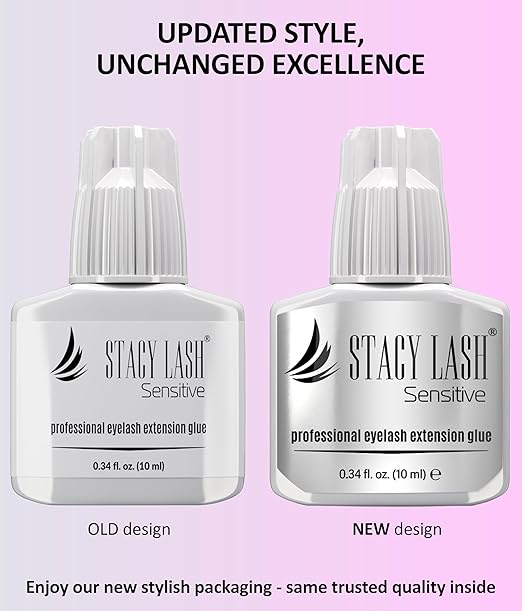 STACY LASH Sensitive Eyelash Extension Glue 0.34fl.oz/10ml / 5-6 Sec Drying time/Retention – 4-5 Weeks/Professional Black Adhesive/Lash Tech Supplies Includes Glue Ring