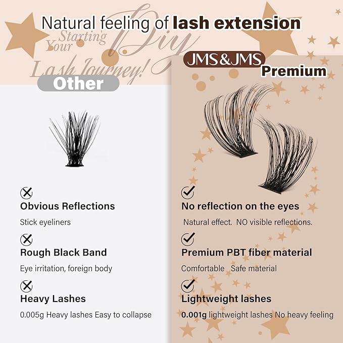 JMS&JMS 280Pcs Lash Clusters Soft Eyelash Clusters 60D+80D DIY Cluster Eyelash Extensions Soft and Easy to Wear at Home (60D+80D-D-9-16Mix)