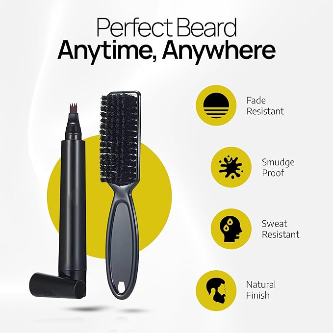SELZALOT Beard Filler Pen (4-Tip) - Dark Brown Beard Pencil Filler for Men Waterproof Patchy Beard Solution - Beard Filler Kit Long Lasting Beard Filling Pen with Brush