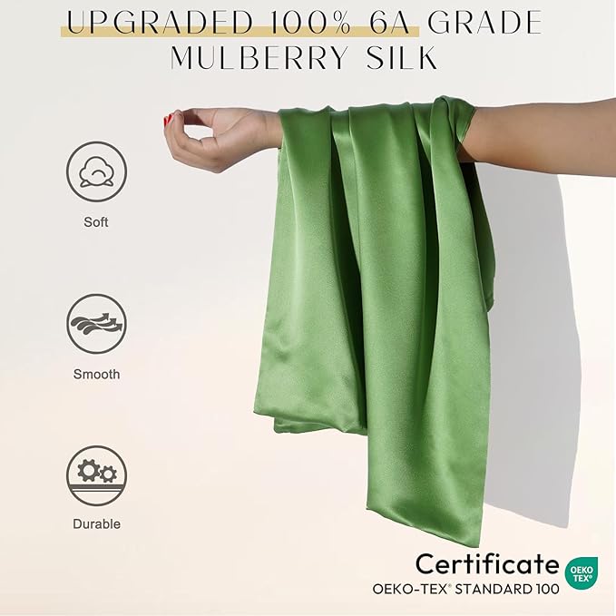 ZIMASILK Upgraded 100% Pure Mulberry Silk Pillowcase for Hair and Skin Silk Pillow Cases with Reinforced Hidden Zipper, More Soft & Durable Grade 6A Silk, Gift Box 1Pc (King 20"x36", Grass Green)