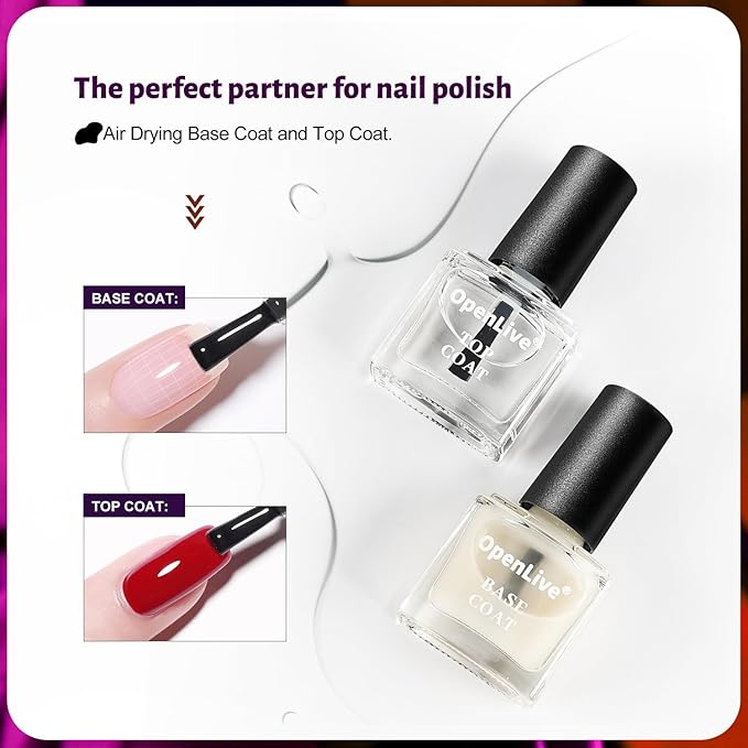 OpenLive Reflective Nail Polish 12 Colors With Base Coat and Top Coat Glitter Red Bule Purple Green Nail Polish Set Quick Dry Sparkle Winter Manicure Long Lasting for Holiday Gift Giving