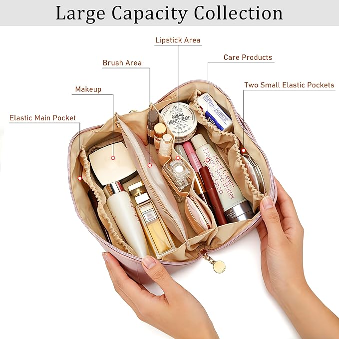 Gifts for Women Bridesmaid Gifts Personalized Initial Makeup Bag PU Leather Cosmetic Waterproof Travel Toiletry Bag (Large)