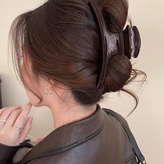 5.9 Inch Extra Large Hair Clips for Women, Glossy Big Butterfly Claw Clips for Thick Long Hair, Non Slip & Strong Hold, Jumbo Lady Shower Claw Clip, Neutral Hair Claws (Chocolate Brown)