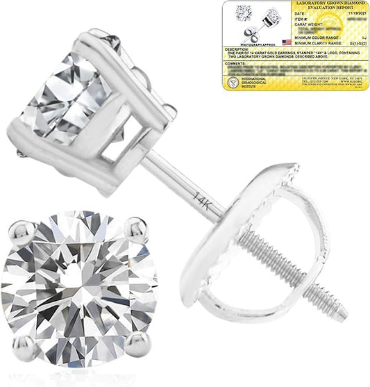 1/4-2 Carat IGI Certified Lab Grown Diamond Stud Earrings | Solitaire Real Diamonds Earring for Women in I-J Color & SI1-SI2 Clarity | 14K Gold Diamond Studs with Secure Backs by MAX + STONE