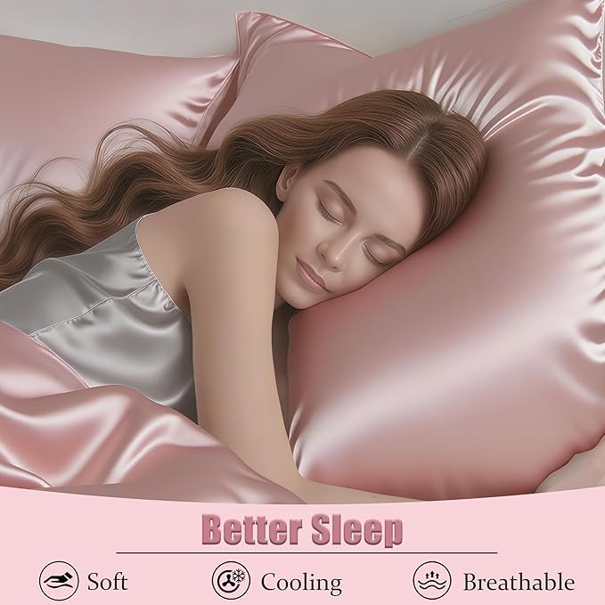 Mulberry Silk King Size Pillow Cases Set of 2, Ultra Smooth Soft Breathable Cooling Pillow Cases for Hot Sleepers, Silk Satin Pillowcases 2 Pack with Zipper for Hair and Skin, Gifts for Women