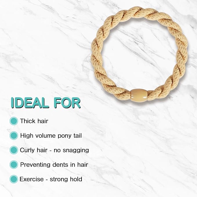 12 pcs Assorted Elastic Hair Ties, No-Metal Gentle Secure Hold Ponytail Holders, No Damage or Snagging Braided Hair Bands, Perfect for Girls and Women with Thick or Curly Hair (Multicolor 17)