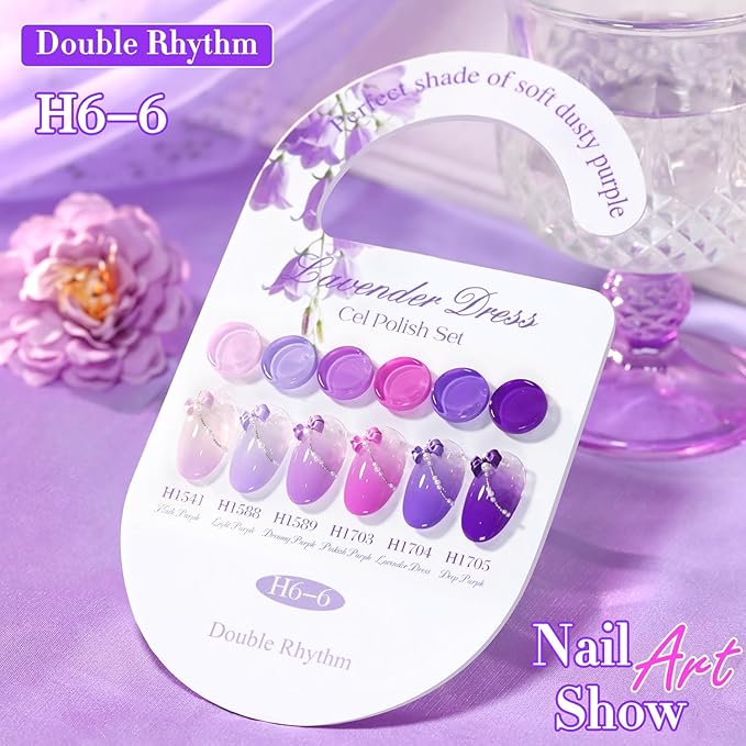 Double Rhythm 6 Pcs Hema Free Gel Polish Set 0.50 OZ Same Color Same Bottle Soak Off Neutral Natural Milky Gel Polish Kit Nail Art Salon DIY at Home (Lilac Violet Pink Purple-H6-6)