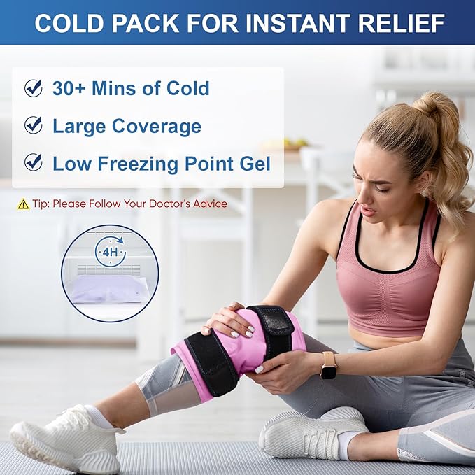 APEXUP Ice Pack for Knee Pain Relief, Large Reusable Wrap After Surgery, Flexible Gel Cold Pack for Injuries, Pain Relief for Back, Shoulder, Elbow, Ankle and Leg (Pink, XXL, 1PK)