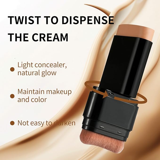 Foundation Stick, 2 in 1 Dual-Ended Long-Lasting Concealer Foundation Stick, Face Contouring foundation with Brush, Full Coverage Matte Finish for Face Makeup(02#NATURAL)