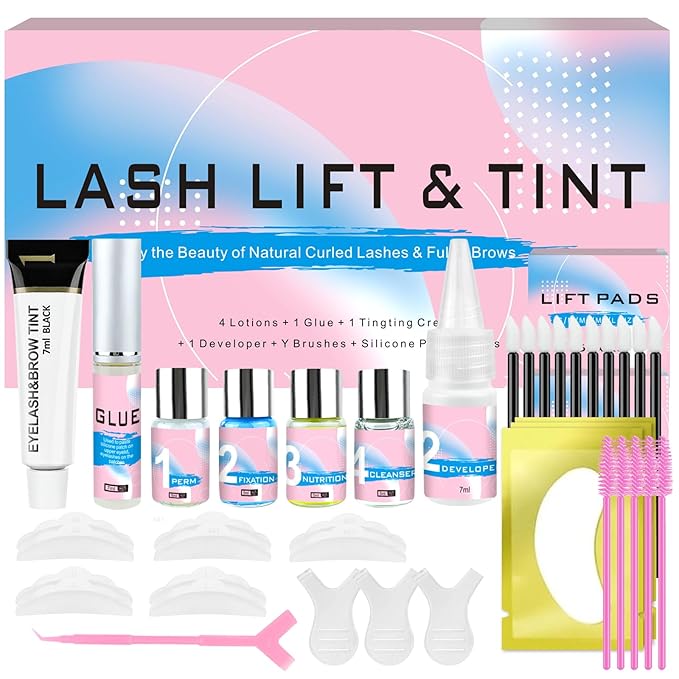 Lash Lift and Black Kit, Eyelash Perm and Black Kit, Professional Black Color Eyelash & Eyebrow Lift Set, Quick Lifting & Voluminous Coloring for Lash Lifting, Easy to Use & Lasting Curl at Home