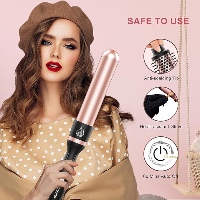 O'bella 5 in 1 Wand Curling Iron Set,Curling Iron Set with Thermal Brush&4 Interchangeable Ceramic Curling Wand(0.35”-1.25”), Instant Heat Up, Dual Voltage Hair Curler, Gifts for Women Gold