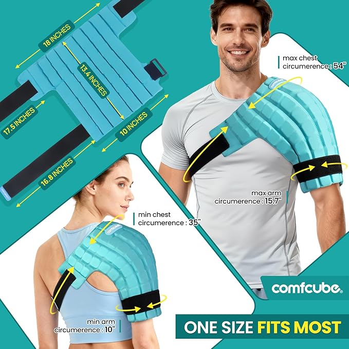 Comfcube Shoulder Ice Pack Wrap for Injuries, 2 Hours Long Lasting Rotator Cuff Cold Therapy Flexible Shoulder Ice Pack for Pain Relief, FSA Eligible, Cold Pack for Tendinitis, Surgery, Swelling