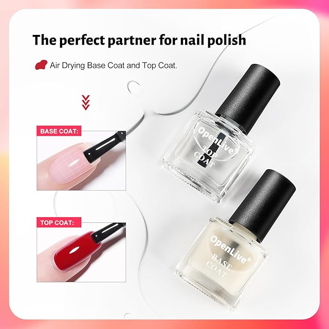 OpenLive 12 PCS Pink Nail Polish Set With 10 Colour Combo, 2 PCS Base and Top Coat, Fast Drying Long Lasting Nail Polish for Holiday Gift Giving