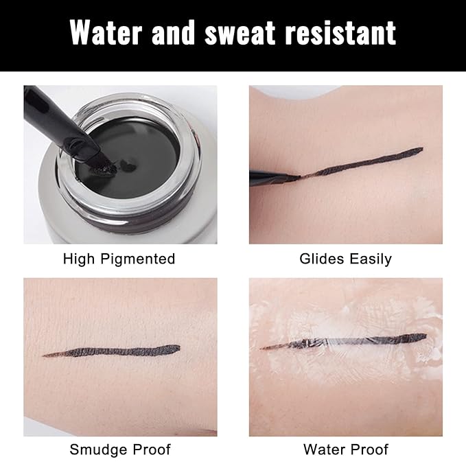 Erinde Dark Gray Gel Eyeliner Waterproof, Long Lasting Eyeliner Gel Pot, Intense Color Smudge-Proof Eye Liner Makeup, Matte Waterline Eye Liner with 2PCS Brushes, 08 Dark Gray