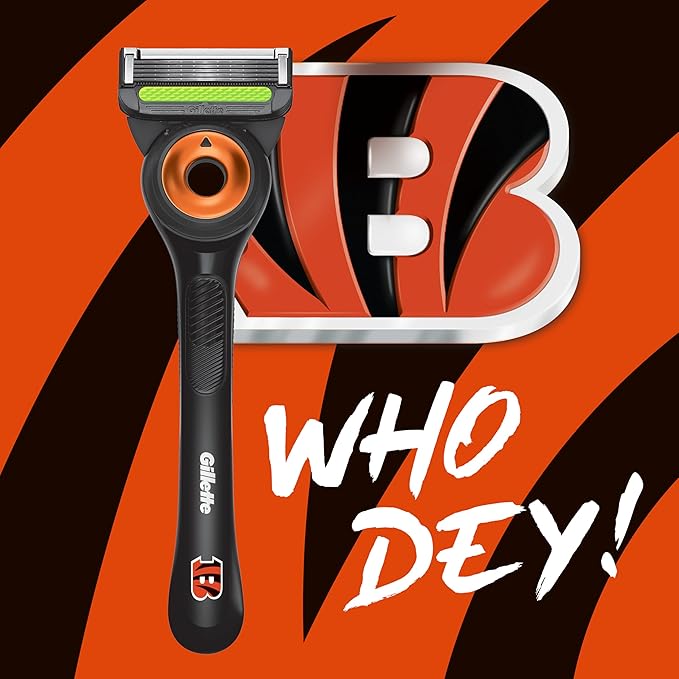 Gillette Labs Special NFL Bengals Edition Shaving Razor for Men - 1 Handle, 4 Razor Blade Refills & Magnetic Stand, GilletteLabs with Exfoliating Bar
