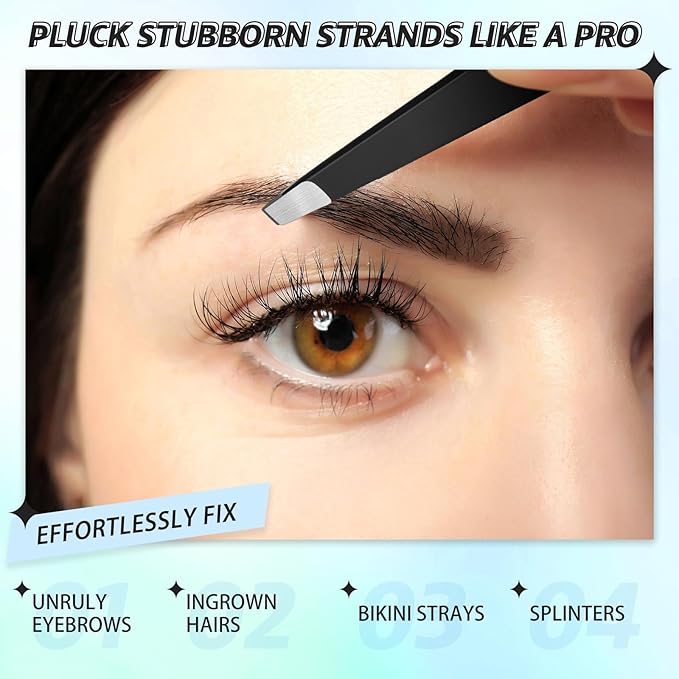 Mudder 12 Pcs Eyebrow Tweezers Set for Facial Hair Stainless Steel Slanted Tip Tweezers in Bulk for Men and Women (Black)