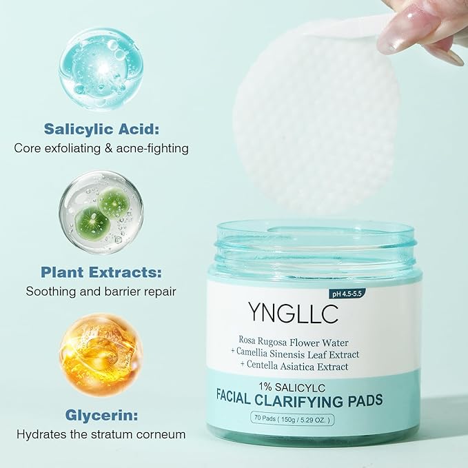 Toner Pads Salicylic Acid Facial Peeling Pad, Breakout-Prone Skin Brightening Facial Deep Pore Cleansing Oil Control & Soothing with Centella Asiatica & Green Tea Extract Daily Exfoliation 70 Pads
