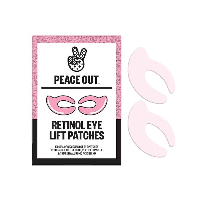 PEACE OUT Retinol Eye Lift Patches, 360° Biocellulose Eye Mask with Encapsulated Retinol & Peptides, Firming and Smoothing Eye Patches for Fine Lines, Wrinkles, 5 Pairs