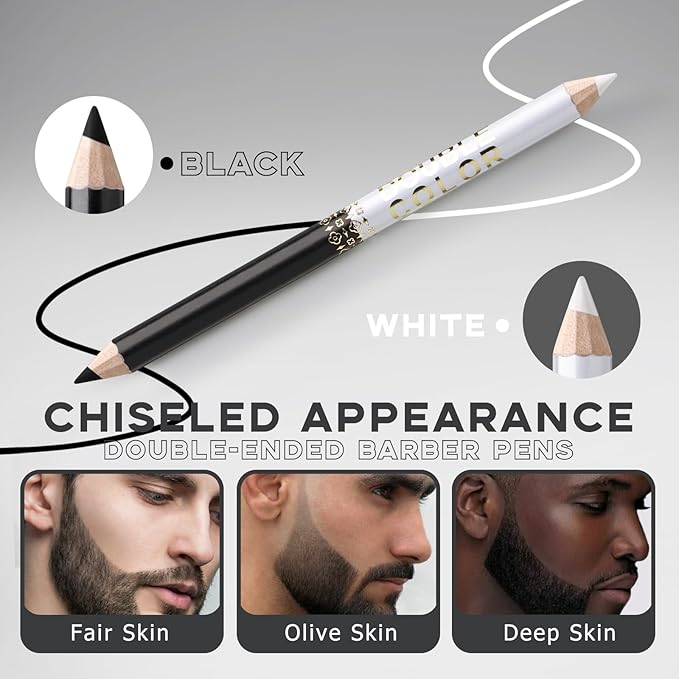 Noerrors Barber Pencil for Lineup Magic Hairline Enhancement Beard Guide Shaping Pencils for Design Razor Trace Black White Barber Chalk Pencils Set with Sharpener Ruler Brush for Men