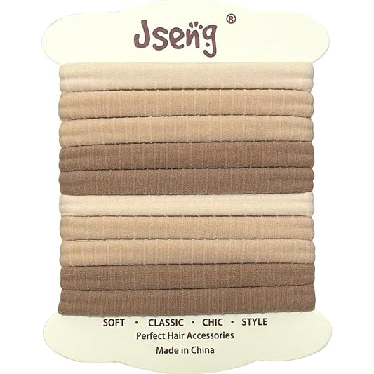 Jseng 10Packs Seamless Hair Ties for Women - Soft No Damage Elastic Hair Accessories for Thick Curly Hair - Neutral Khaki