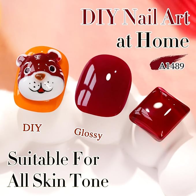 Double Rhythm Gel Polish 15ML Jelly Sheer Pastel Light Milky Color Pearl White Bottle 1 PC 0.5 OZ Full Size Nail Art Salon at Home (Cherry Red-D1489)