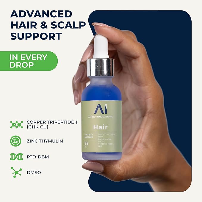 Amino Innovations Peptide Hair Serum for Hair Growth - Thicker, Fuller, and Stronger - with Copper Tripeptide-1, Zinc Thymulin & PTD-DBM - DMSO-Enhanced Formula for Scalp Health and Resilience