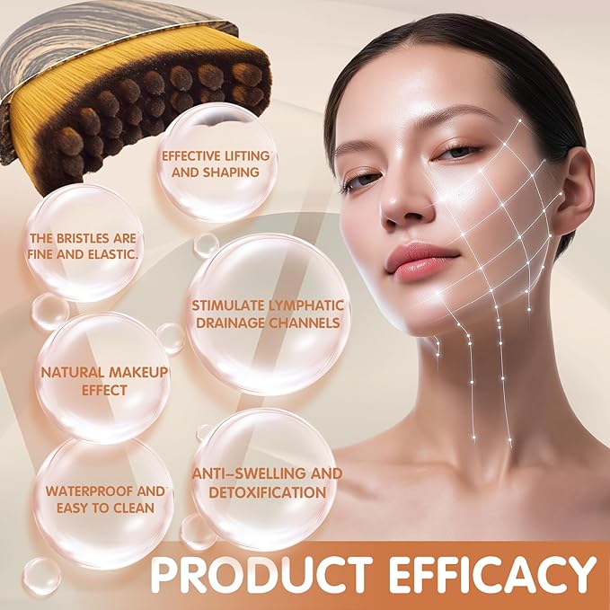 1/2 PCS Lymphatic Contour Face Brush - Facial Gua Sha Lymphatic Drainage Massager for Lifting & Sculpting, Soft Bristles for Natural Makeup, Waterproof & Easy Clean (2 Pcs Contour Face Brush)