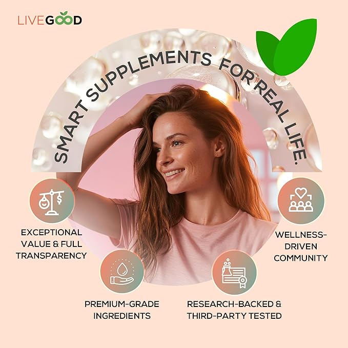 LIVEGOOD Collagen Peptides Powder, Hydrolyzed Type I and III Collagen for Hair Skin Nails and Joints, Unflavored Grass-Fed Collagen Supplement for Mobility and Recovery (30 Servings)
