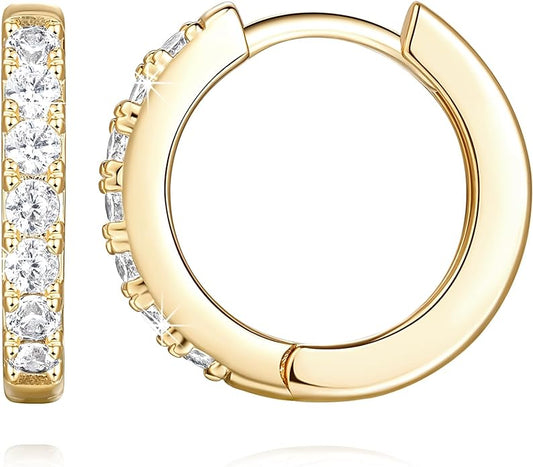 NEARLAND 14K Gold Hoop Earrings for Women 14K Gold Earrings Hypoallergenic Lightweight Small Hoop Earring for Womens with Round Cubic Zirconia Huggie Hoops Earring for Women 12/14/16/20/25/30mm