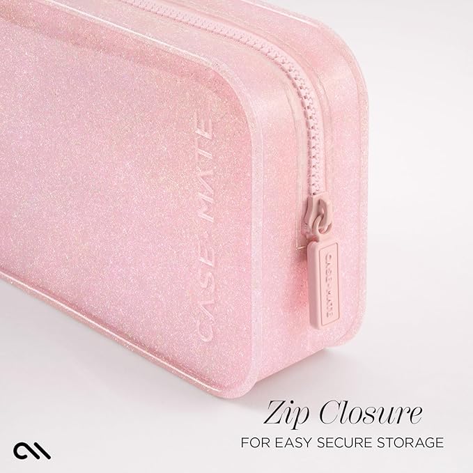 Case-Mate Jelly Makeup Bag - Waterproof Travel Makeup & Toiletry Bag - Cosmetic Make Up Organizer/Case for Women - Small Zipper Pouch for Hair Accessories and Daily Essentials - Ballet Pink Twinkle