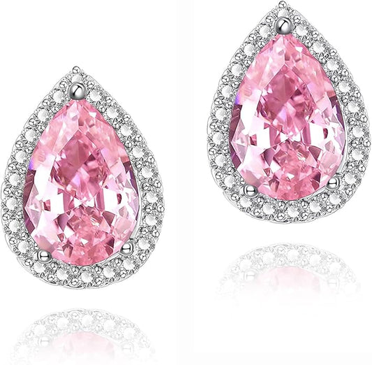YOMELA Cubic Zirconia Earrings Studs, Halo CZ Birthstone Simulated Diamond Stud Earrings for Women