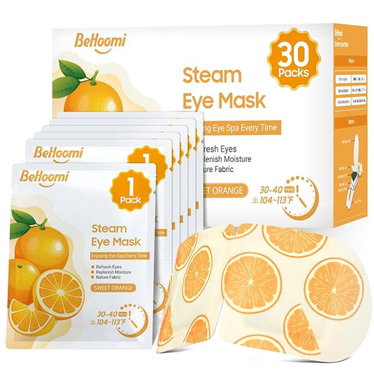 BeHoomi 30Packs Steam Eye Mask, Heated Eye Mask Warm Compress for Eyes, Self Heating Disposable Steam Mask for Home Sleep, Spa, Travel Essentials & Relaxation Gifts, Stocking Stuffers (Sweet Orange)