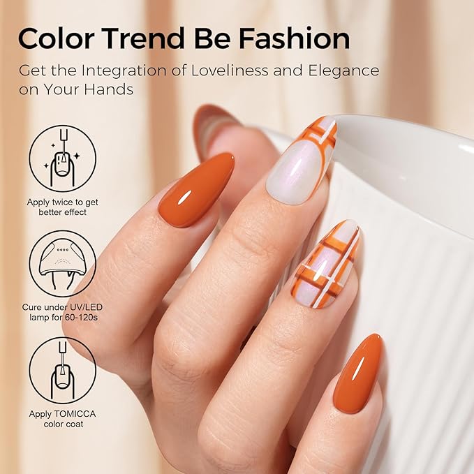 TOMICCA Gel Nail Polish, Dark Orange Gel Polish Autumn Winter, Long Lasting, High Gloss, Soak Off UV LED Nail Polish for DIY Home Salon Manicure Nail Art