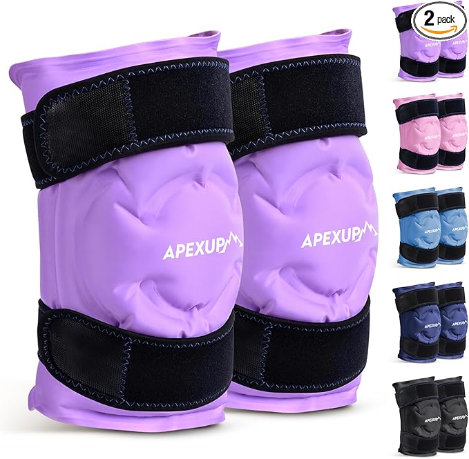 APEXUP Ice Pack for Knee Pain Relief, Large Reusable Wrap After Surgery, Flexible Gel Cold Pack for Injuries, Pain Relief for Back, Shoulder, Elbow, Ankle and Leg (Purple, XXL, 2PK)
