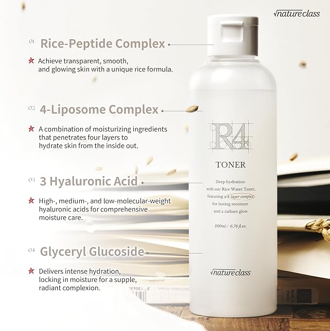 R4 Hydrating Rice Toner – Glass Skin, Toner for Face, Deep Moisturizing, Rice Water, Hyaluronic Acid, Squalane, Korean Skin Care, Fragrance Free, Sensitive Skin, 6.76 fl oz