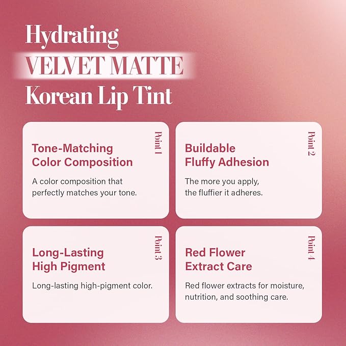 INGA Blurring Velvet Matte Lip Tint - Soft-Blur Matte Finish, Waterproof, Transfer-Proof, Long-Lasting Lip Stain, Lightweight Buildable Color with Hydrating Comfort (ELFIN BERRY)
