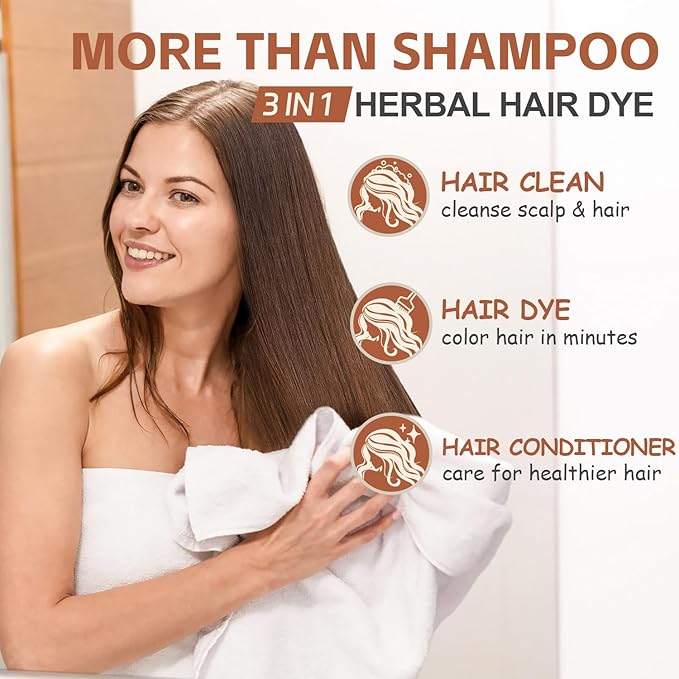 Instant Dark Wine Red Hair Dye Shampoo for 100% Gray Hair Coverage, Natural Herbal Hair Color Shampoo Hair Dye, 3 in 1 Coloring & Care Formula Lasts 3-4 Weeks, Easy & Quick to Use for Women Men, 500ML
