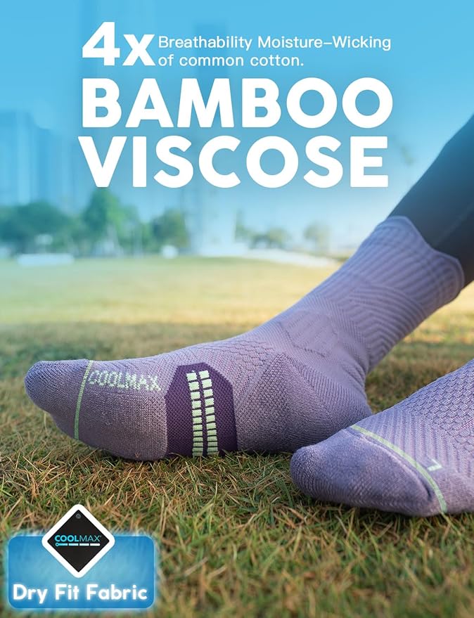 Juclise Womens Coolmax Bamboo Viscose Compression Running Crew Socks, Moisture-Wicking Anti-Blister Hiking&Gym Athletic