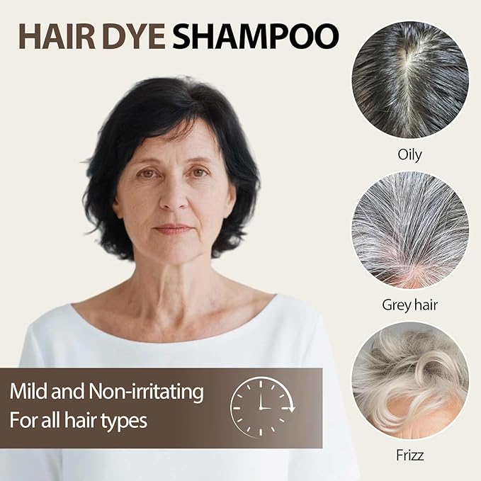 Farndu Black Hair Dye Shampoo- Gray Coverage, Herbal Natural 3 in 1 Hair Color Shampoo for Men & Women