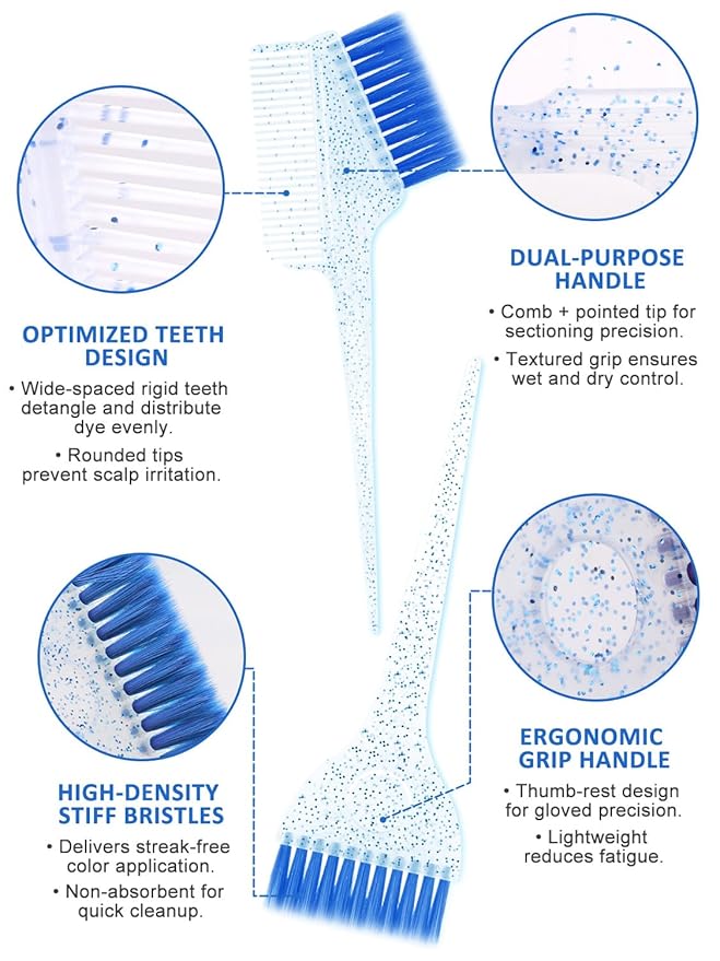 YOOVR 19PCS Hair Bleach Dye Kit with Hair Dye Brush and Bowl Whisk Hair Clips Protective Gear Set, Ideal for Hair Bleaching Coloring Highlighting, Essential Salon Supplies for Home Use (Blue)