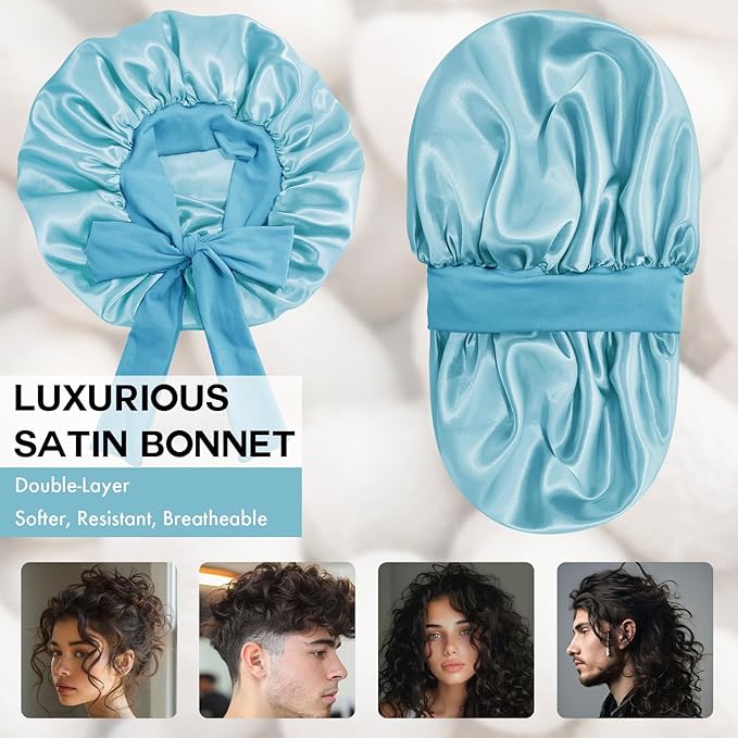 Silk Bonnet for Sleeping Women, Adjustable Soft Satin Lined Bonnet with Tie Band, Double Layer Sleep Night Cap