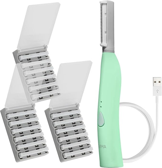 SPA SCIENCES - SIMA Patented Dermaplane Razor for Women Face – Painless 2-in-1 Facial Exfoliation & Peach Fuzz Hair Removal – Anti-Aging – 3 Speeds – Rechargeable – 19 Weeks Treatment