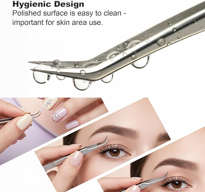 SANHOOII 4in1 Precision Stainless Steel Tweezers For Eyelash Extensions, Hair Eyebrow Remove, Blackhead removal