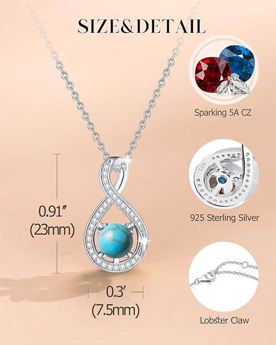 FANCIME Birthstone Necklaces for Women Fine Jewelry Sterling Silver Infinity Pendant Anniversary Birthday Gifts for Her Women Wife Mom Lady Daughter, Chain 16"+2" Extend
