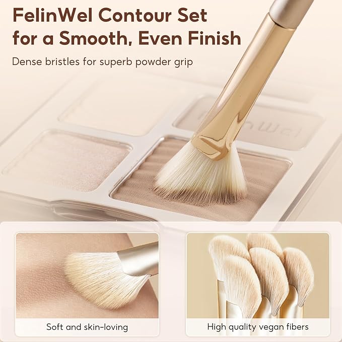 FelinWel Highlight Contour Makeup Palette Effortless Blending Matte Shimmer Highlighter Palette and Bronzer Powder for Cool Toned Skin with Brush