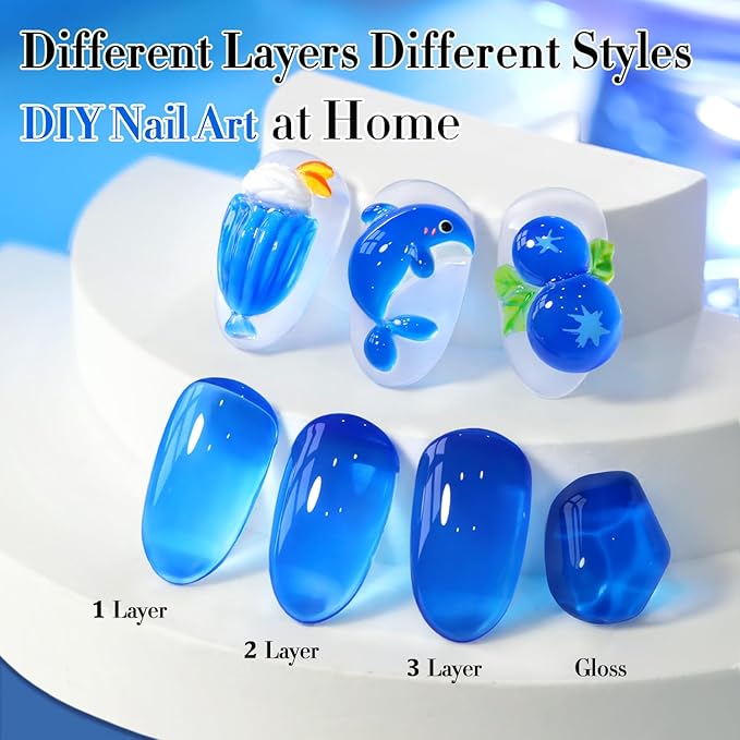 Double Rhythm 0.5 Oz Jelly Gel Polish Same Color Same Bottle Sheer Neutral Natural Light Milky Pastel 15ML Translucent Polish Art DIY at Home (Crystal Navy-A1614)