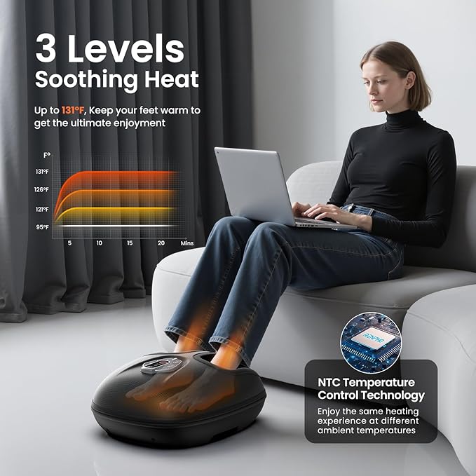 RENPHO Foot Massager Machine with Heat [2026 Upgraded], Shiatsu Foot Massager for Plantar Fasciitis, Valentines Day Gifts for Women, Cordless Control, FSA Eligible HSA Store Eligible, BK