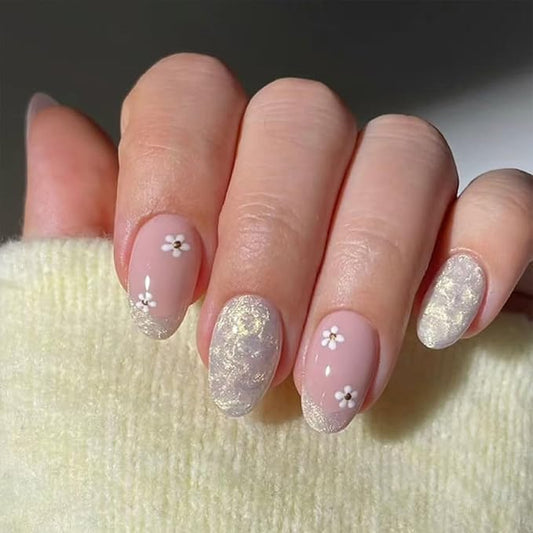 JONKASIPA Floral Press On Nails Short Lightweight Fake Nails Cute Artificial Acrylic Nails Full Coverage Reusable Adhesive Nails Suitable for Women 24 Pcs Set