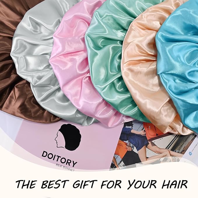 Silk Bonnet for Sleeping Women, Adjustable Soft Satin Lined Bonnet with Tie Band, Double Layer Sleep Night Cap