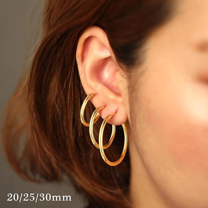 M MOOHAM 14K-Gold-Plated Hoop Earrings for Women - Hypoallergenic 14K Gold 925 Sterling silver-plated Post Sensitive Ears Nickel Free Hoops Earrings Set for Women Jewelry Lightweight 13-60mm